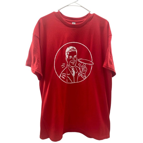 Disc Golf Shirt RETRO Man Spinning Disc Vinyl Custom Logo XL T-Shirt RED - Picture 1 of 6